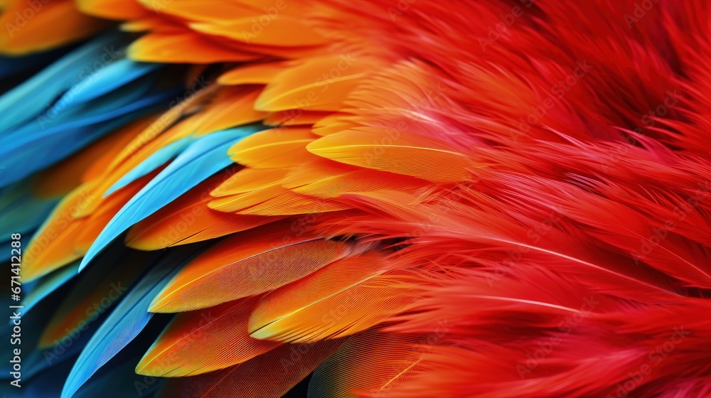 Close up of Scarlet macaw bird's feathers Close up of Scarlet macaw bird's feathers