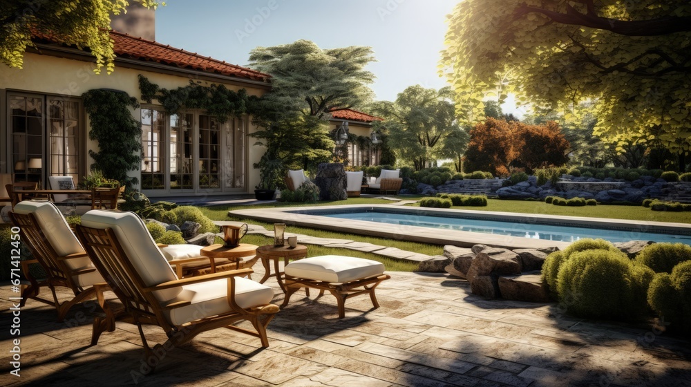 A Luxury backyard with a pool