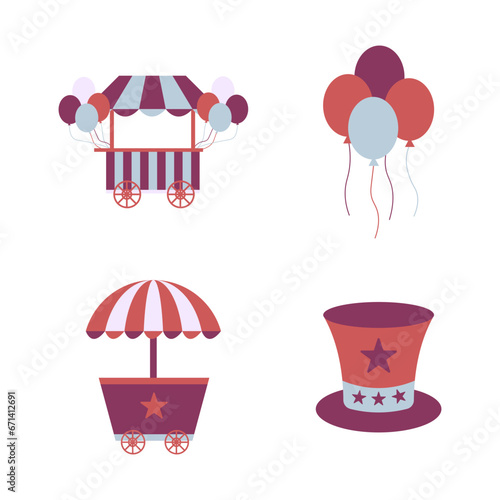 Vintage Carnival Circus Icon Collection. Isolated On White Background. Vector Illustration.