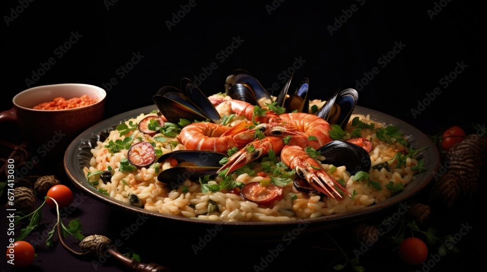Mediterranean risotto with shrimps, mussels, octopus and clams. Seafood risotto Mediterranean risotto with shrimps, mussels, octopus and clams. Seafood risotto