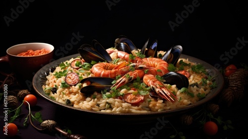 Mediterranean risotto with shrimps  mussels  octopus and clams. Seafood risotto