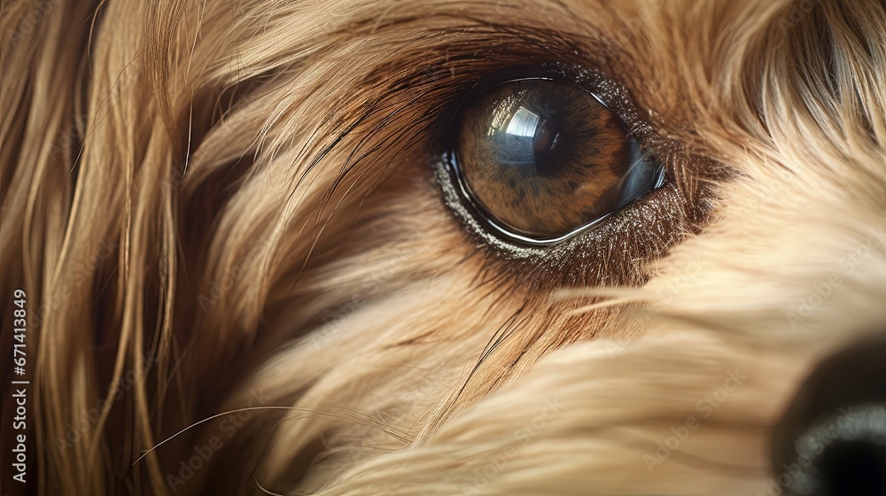Photo of a Lhasa Apso dog with cataracts. A cataract is a condition in which the lens or cornea becomes cloudy. The cause of its occurrence is still unknown. Photo of a Lhasa Apso dog with cataracts. A cataract is a condition in which the lens or cornea becomes cloudy. The cause of its occurrence is still unknown.