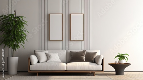 Modern home interior background  living room  minimalistic style  3D render  3D illustration