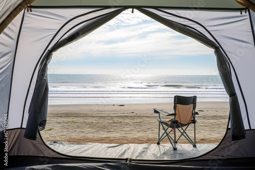 Open tent with a view of the beach , Travel concept