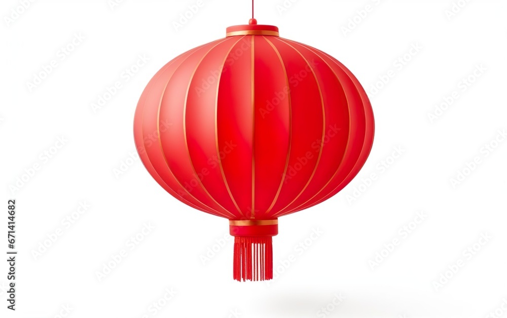 Obraz premium Happy Chinese New Year poster. Big Chinese traditional red lantern isolated on white background. Asian origami paper decoration. AI Generative