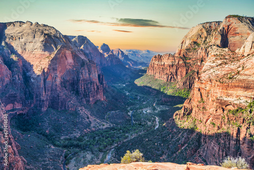 Beautiful landscapes, views of incredibly picturesque rocks, and mountains in Zion National Park, Utah, USA