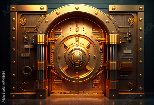 Bank vault; vault for money and gold bars. The massive door of the Federal Reserve Bank. AI generative. photo