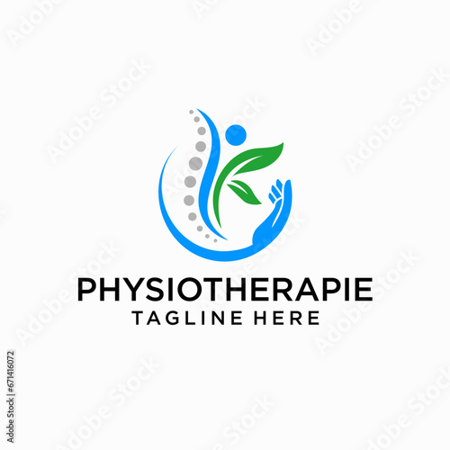 physical therapy design vector, physiotherapy logo design concept with hand and leaf nature healthy, medical icon.