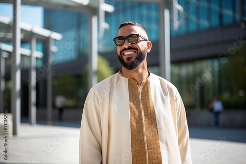 Portrait of a handsome arabian man wearing sunglasses and smiling