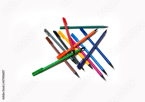 Colorful markers pens Multicolored Felt Pens draw. Color pens isolated on white background