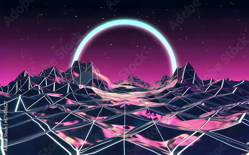 3d render abstract neon background, geometric sci-fi wallpaper ai generative 