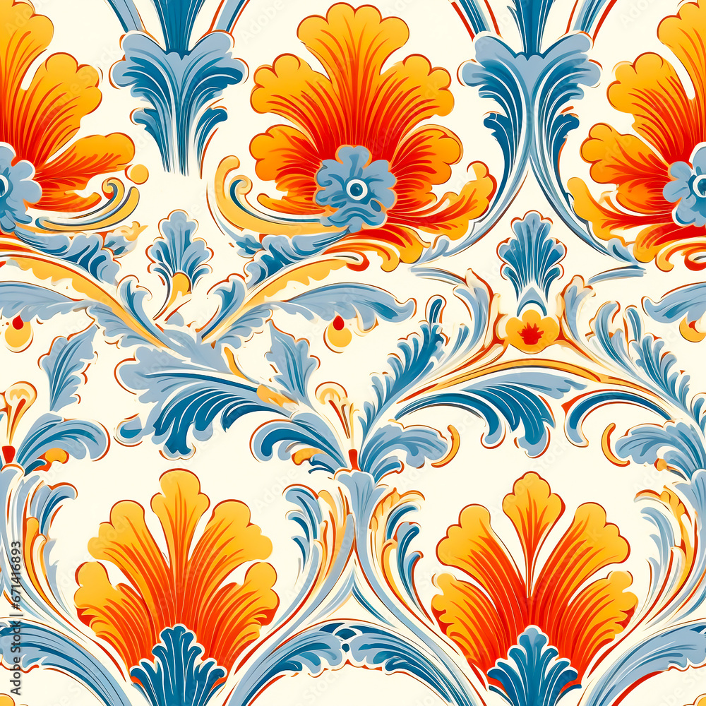 Seamless antique pattern design with vibrant color.