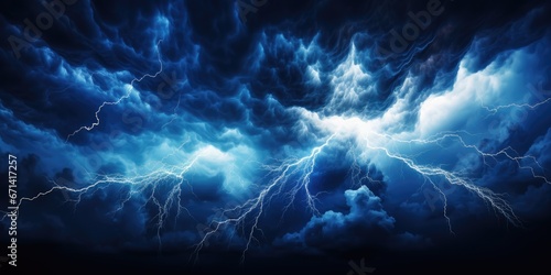 Bright lightning that lit up the dark night sky during an electrical storm. Thunderstorm concept by Generative AI
