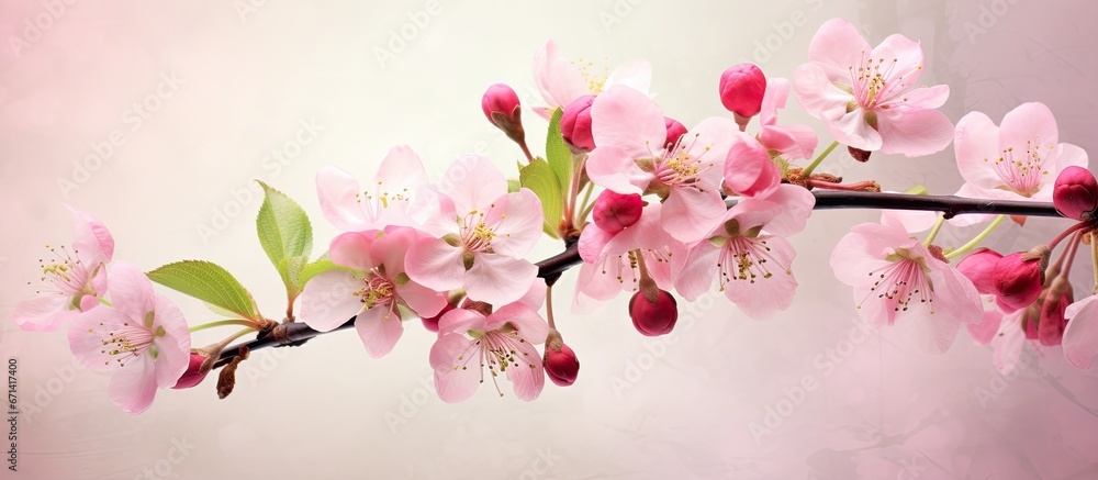 The blossoms of the crabapple tree are in full bloom during the springtime The branches close up reveal delicate flowers which have been enhanced with photo manipulation to create an artist The blossoms of the crabapple tree are in full bloom during the springtime The branches close up reveal delicate flowers which have been enhanced with photo manipulation to create an artist