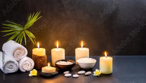 Beauty spa treatment background with candles on a dark background