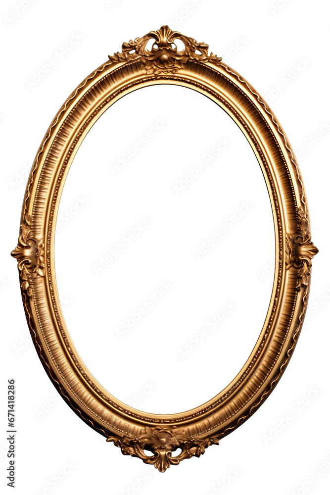 Antique round oval gold picture mirror frame isolated on transparent or white background PNG Antique round oval gold picture mirror frame isolated on transparent or white background PNG