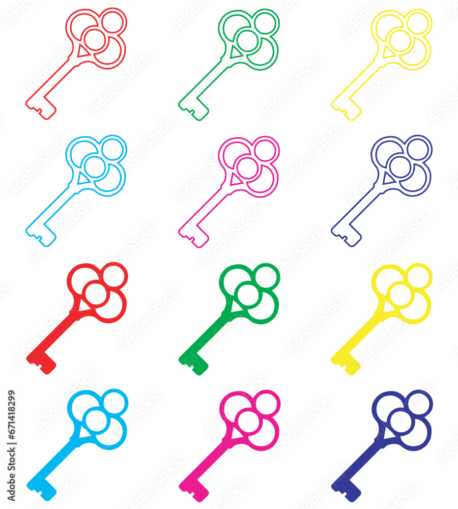 Key icon vector. Key icon sign symbol in trendy flat style. Set elements in colored icons. Key vector icon illustration isolated on white background Key icon vector. Key icon sign symbol in trendy flat style. Set elements in colored icons. Key vector icon illustration isolated on white background