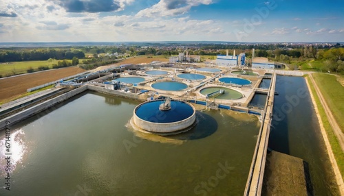  Industrial wastewater treatment plant purifying water before it is discharged 