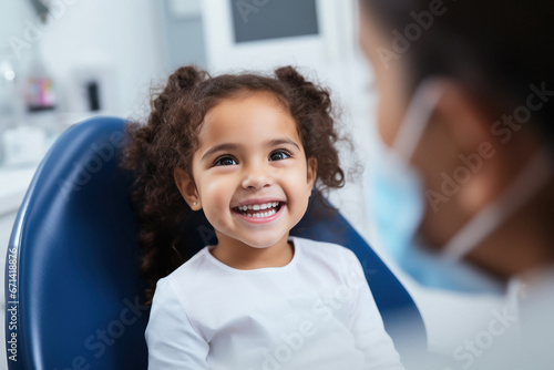 Cute little girl smiling while dentist check up.