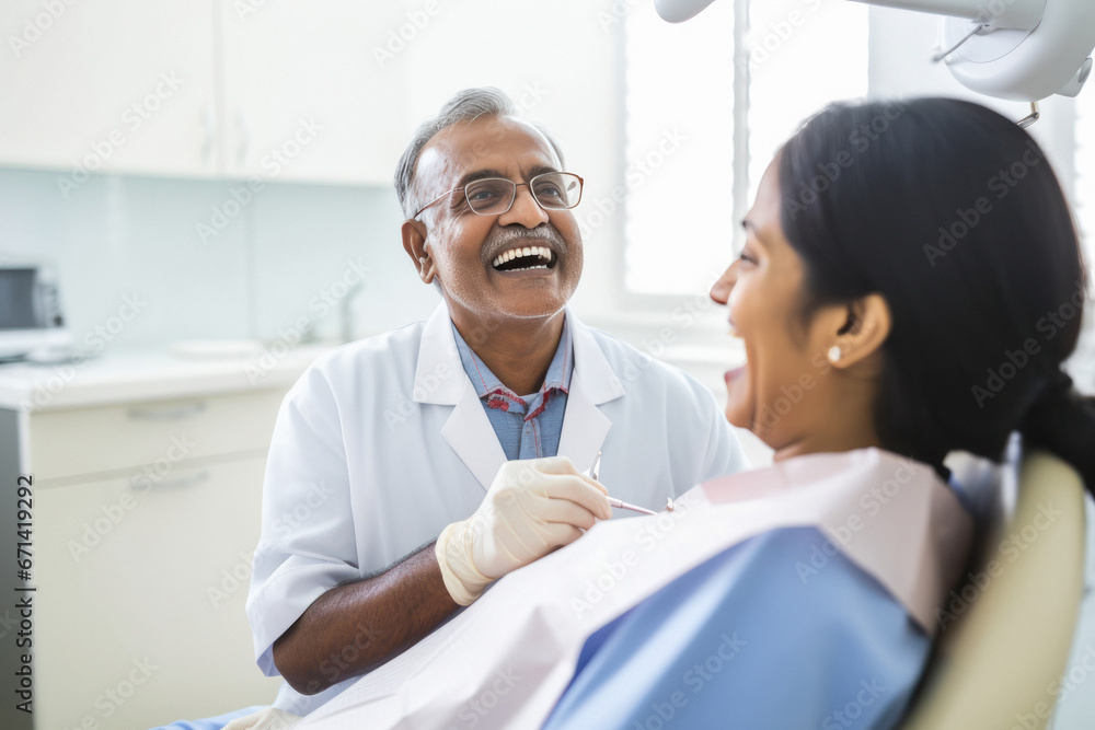 Fototapeta premium Indian elderly woman getting dental treatment