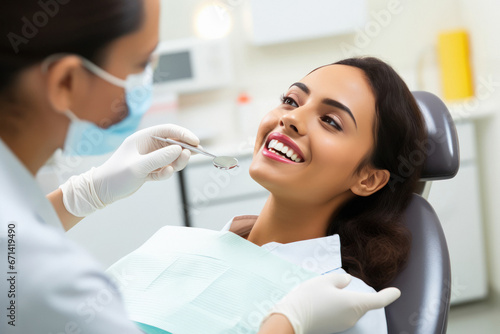 indian young woman getting dental treatment