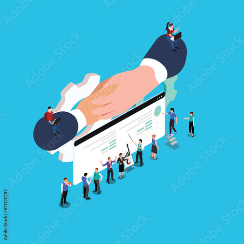 handshake, conclusion of a contract, successful partnership isometric 3d vector illustration concept