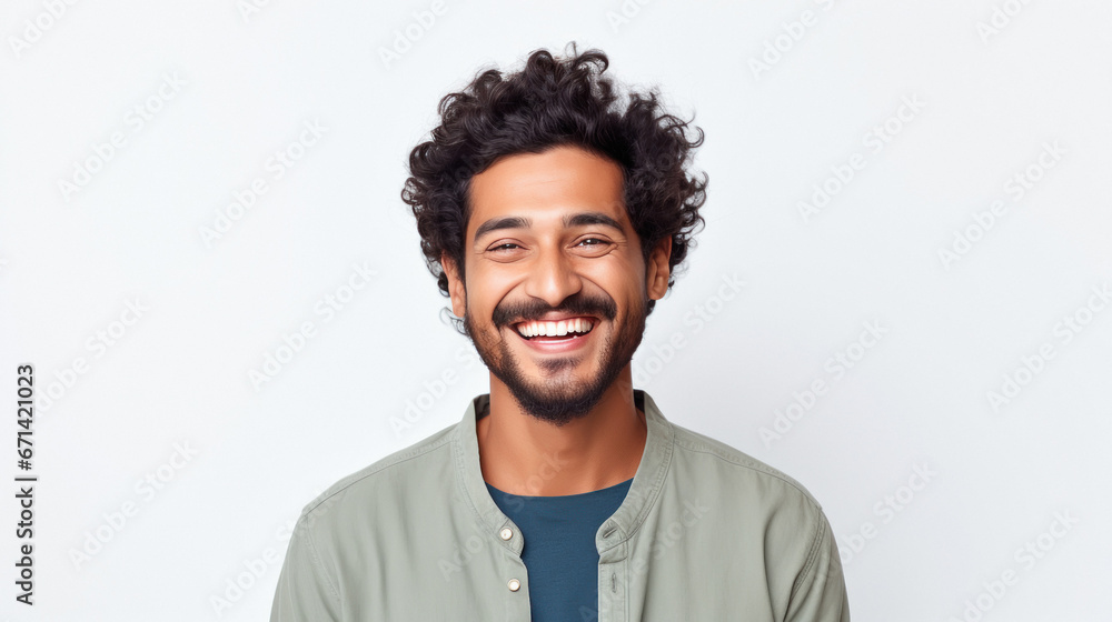 young indian happy man on white background - obrazy, fototapety, plakaty 