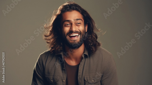 young indian man with long hair photo