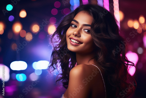 young indian woman at party night