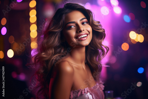 young indian woman at party night