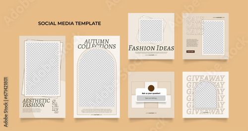 social media template banner blog fashion sale promotion. fully editable instagram and facebook square post frame puzzle organic sale poster. brown beige vector background