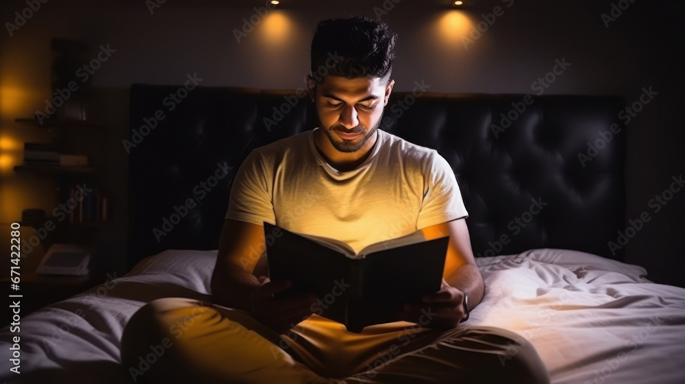 young indian man reading book
