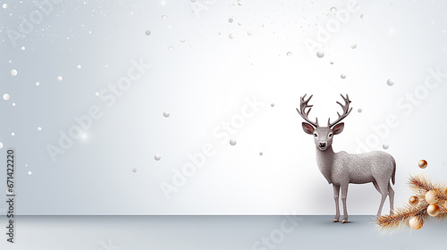 Simple Gray Background with Gray Reindeer and Copy Space