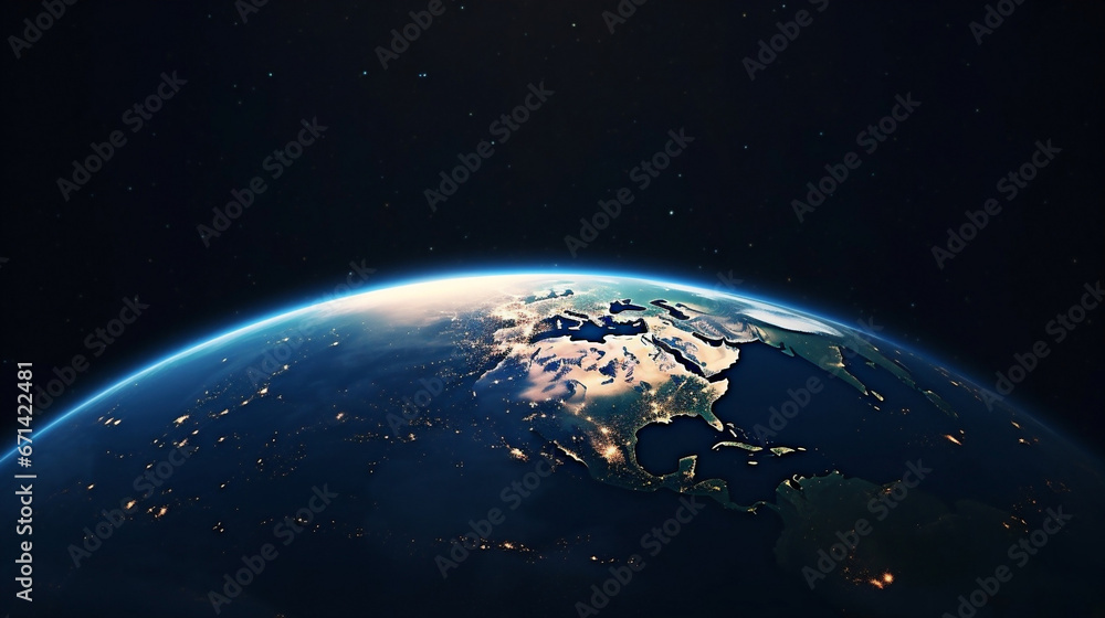 Fototapeta premium Global blue world earth map science space continent globe planet night geography
