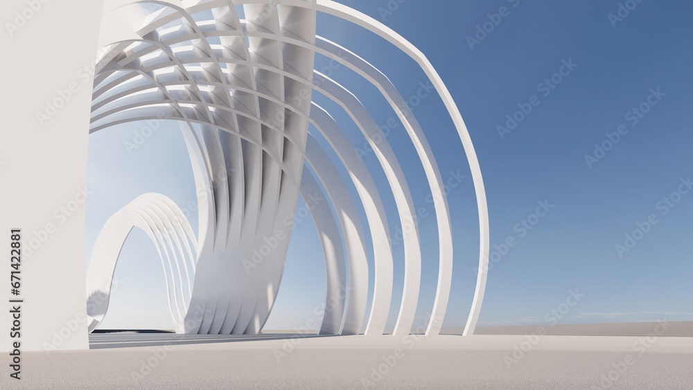 Fototapeta premium futuristic architecture in the form of waves layered layers. 3D illustration render