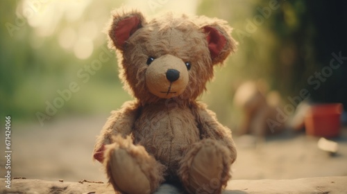 A captivating portrayal of a teddy bear with a lovable personality, showcasing its cuddly plushiness, stitched features, and heartwarming presence, as if taken with an HD camera