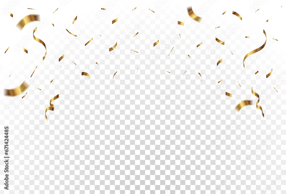 Lots of falling golden confetti with ribbons falling on a celebration & party background. Vector .eps 10 Lots of falling golden confetti with ribbons falling on a celebration & party background. Vector .eps 10