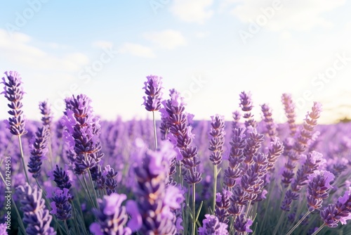 Photo of a fragrant lavender field against a solid white background. Generative AI © Aditya