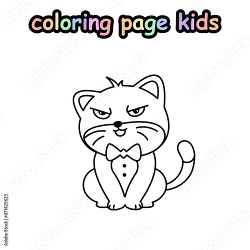 cat in bow tie coloring page kids
