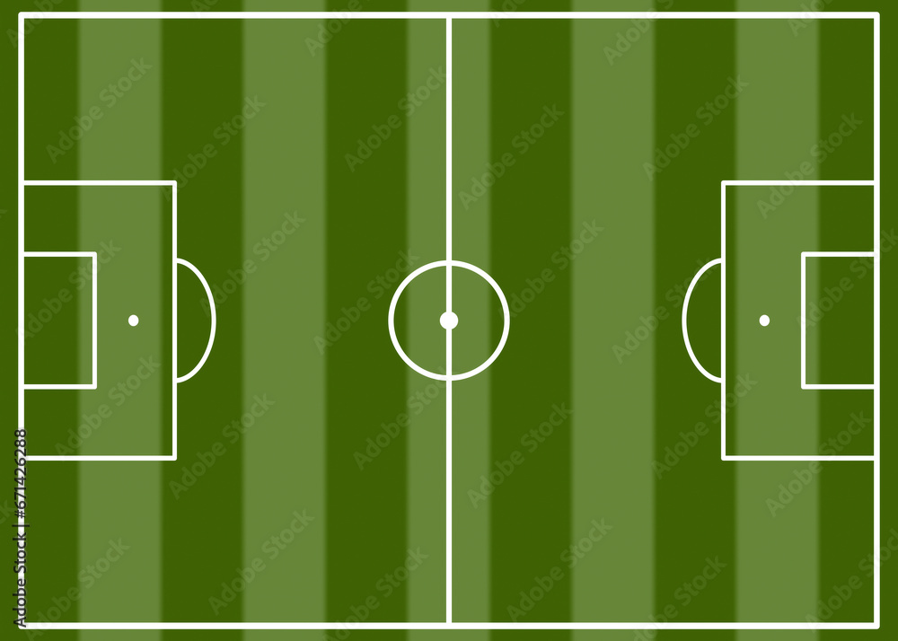 Obraz premium Soccer field. football pitch. Top view of soccer field. Football field or soccer field with green grass effect.