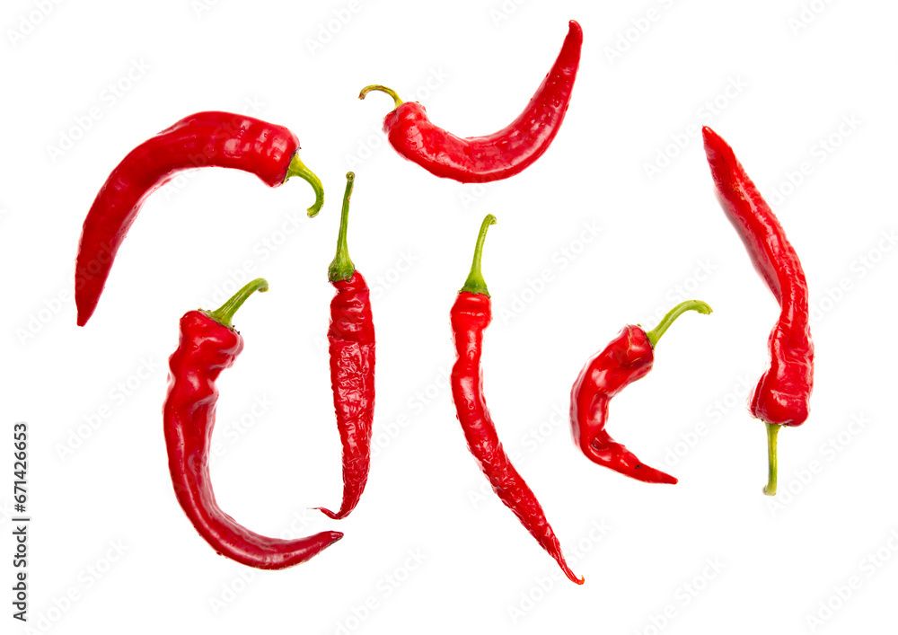 Red chili peppers isolated white background. Close-up Red chili peppers isolated white background. Close-up