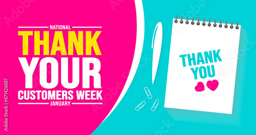 January is Thank Your Customers Week background template. Holiday concept. background, banner, placard, card, and poster design template with text inscription and standard color. vector illustration.