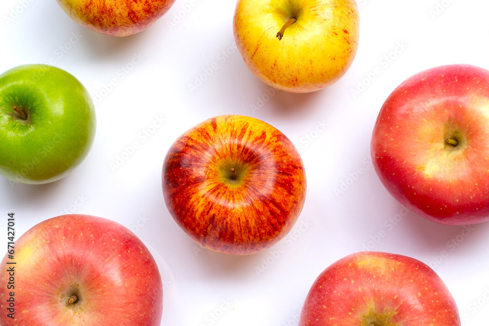 Variety of fresh apples on white background. Variety of fresh apples on white background.