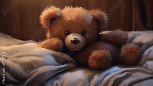 A lifelike and nostalgic digital illustration of a teddy bear that radiates comfort and companionship, emphasizing its softness, stitched details, and friendly demeanor, akin to an HD photo