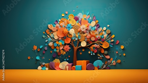 Arbre graphique multi couleurs sur fond unis