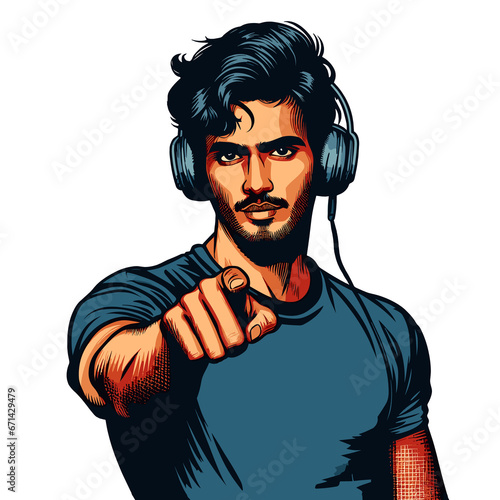 An Indian Software Developer Pointing at Viewer with Headset on