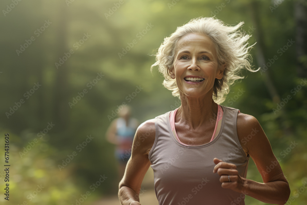 aged woman doing sport outdoor. Morning run. Healthy lifestyle aged woman doing sport outdoor. Morning run. Healthy lifestyle