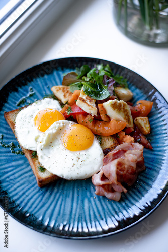 Breakfast Plate with Fried Eggs and Bacon