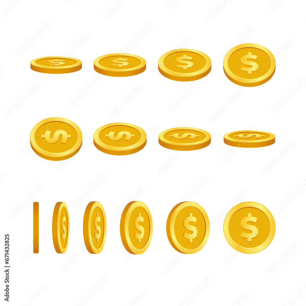 Fototapeta premium set of 3d golden dollar coins