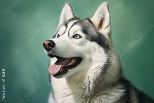 a puppy siberian husky smiling on green isolated background